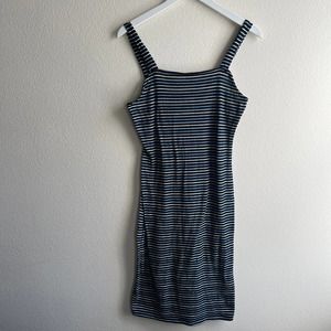 Ultra Flirt black and blue striped casual midi dress Large